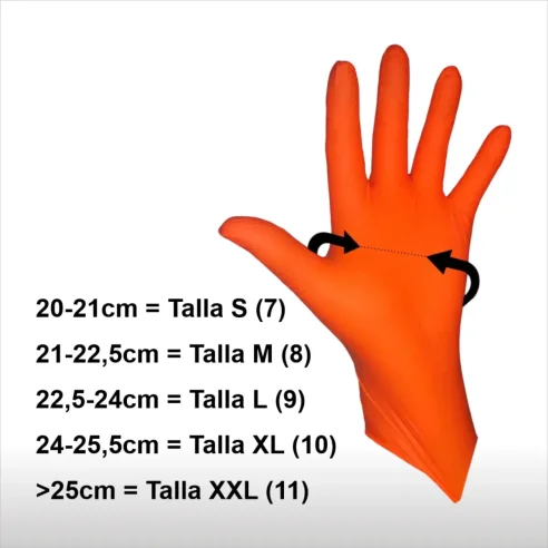 Guantes de Nitrilo Naranja Especial Mecánicos Talla XL (50 unidades)