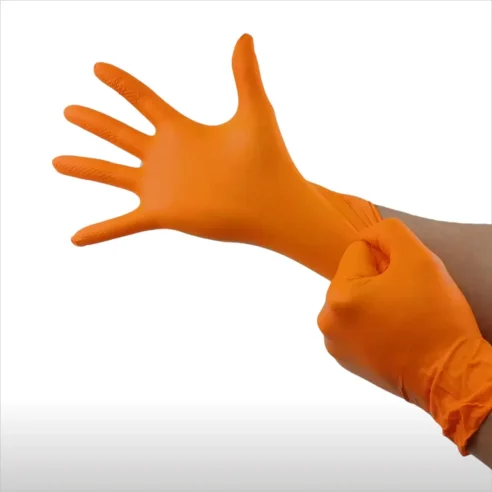 Guantes de Nitrilo Naranja Especial Mecánicos Talla L (50 unidades)