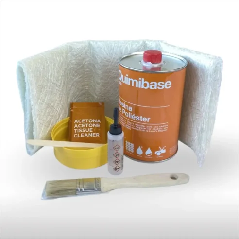 Kit de Reparación de Fibra de Vidrio QUIMIBASE 1Kg Resina de Poliéster