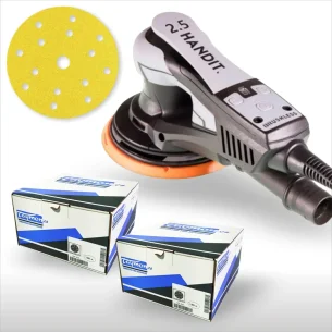 Promoción Lijadora HANDIT Brushless 350W 150mm y Dos Cajas de Discos.