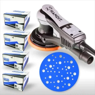 Promoción Lijadora HANDIT Brushless 350W 150mm 2,5mm y Cuatro Cajas de Discos Cerámicos