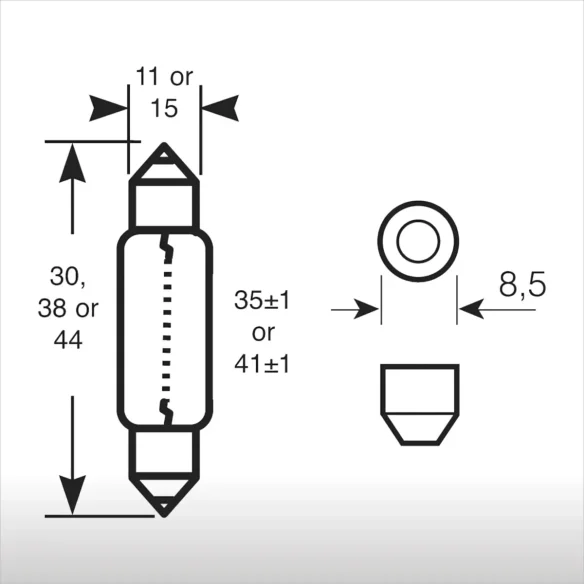 Lámpara Plafonier 12V 15W Matrícula T15W SV8,5 15x41mm Lámpara Plafonier 12V 15W Matrícula T15W SV8,5 15x41mm