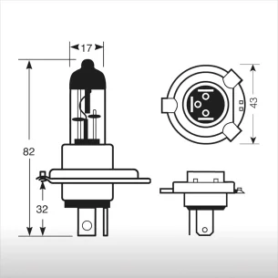 Lámpara Halógena 12V 60/55W Faro H4 P43T 2