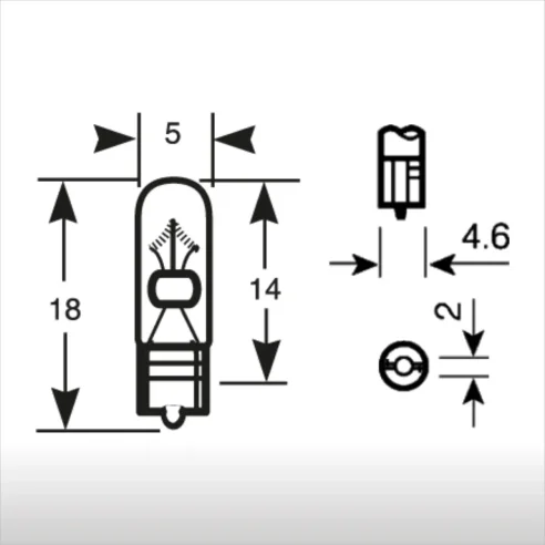 Lámpara WEDGE 12V 1,2W T5 W2X4,6D