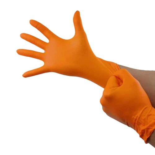 Guantes de Nitrilo Naranja Talla L (50 unidades) Especial Mecánicos 