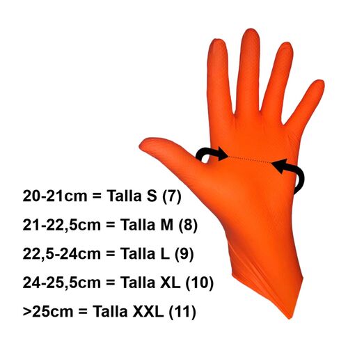 Guantes de Nitrilo Naranja Talla XL (50 unidades) Especial Mecánicos 