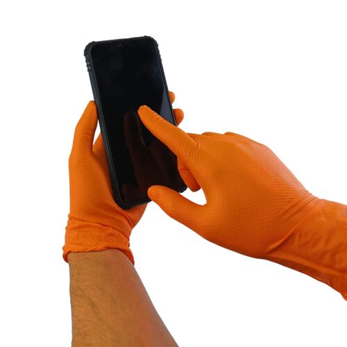 Guantes de Nitrilo Naranja Talla XL (50 unidades) Especial Mecánicos 