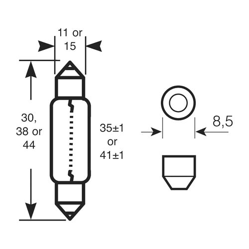 Lámpara Plafonier 12V 5W Matrícula C5W SV8,5 11x36mm