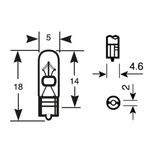 Lámpara WEDGE 12V 1,2W T5 W2X4,6D