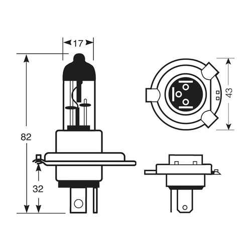 Lámpara Halógena 12V 60/55W Faro H4 P43T