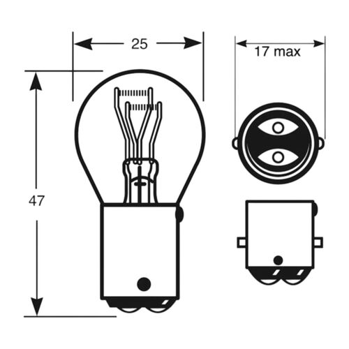 Lámpara 2 Polos Centrada 12V 21/5W S25 BA15D